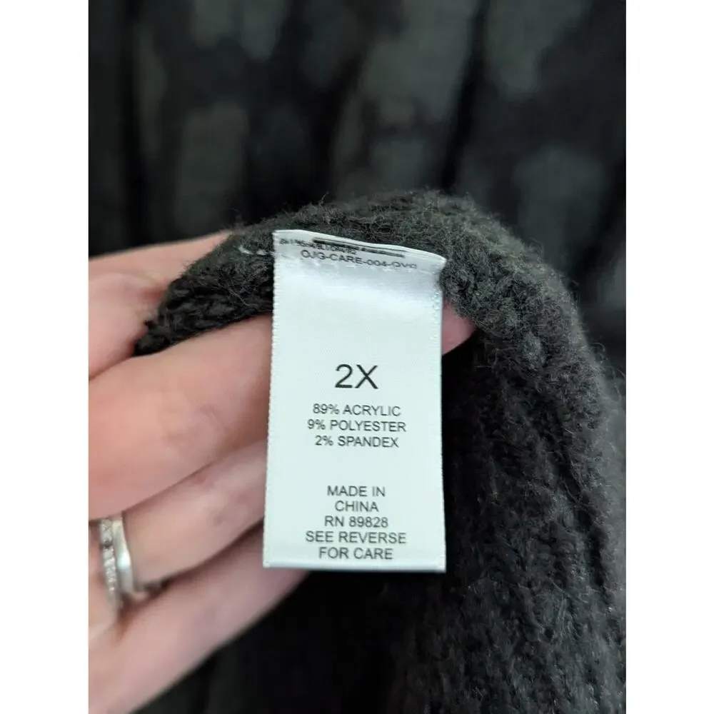 LOGO Lori Goldstein Cardigan Sweater 2X Leopard Print Long Duster Pockets